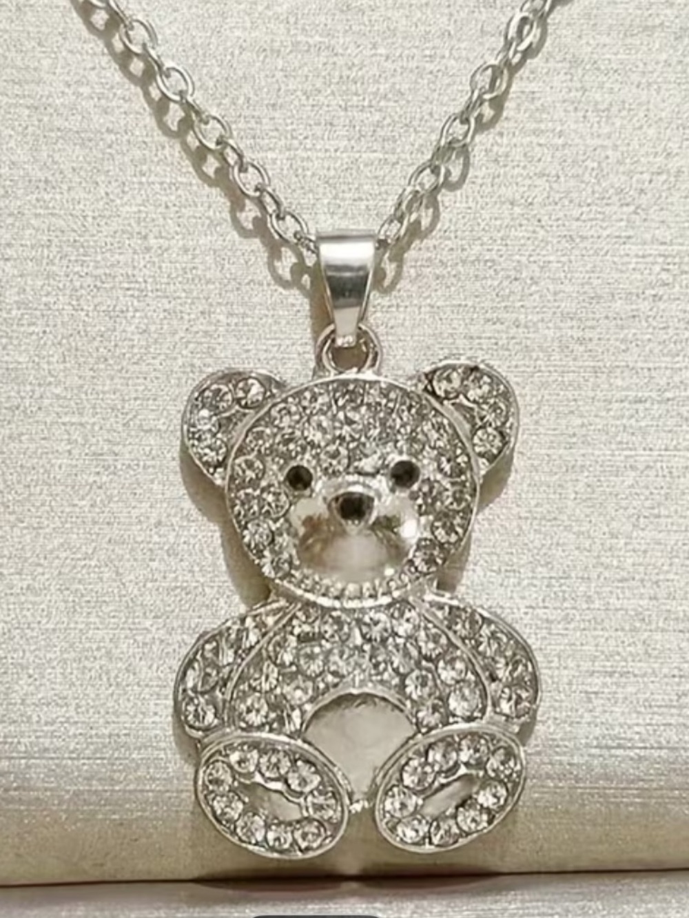 🔴 Teddy Bear Silver Pendant Necklace